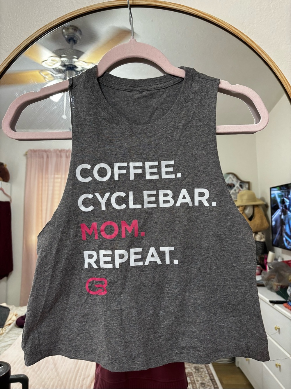 Cyclebar Gray Graphic Tank with Pink Accent